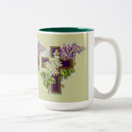 Lila Kreuz mit Blumen Zweifarbige Tasse