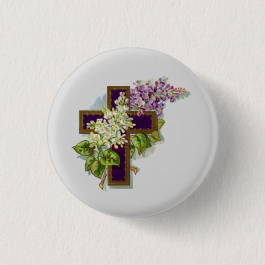 Lila Kreuz und Blumen Button (Vorderseite)