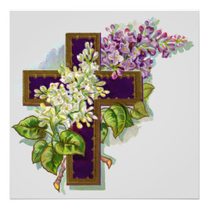 Lila Kreuz und Blumen Fotodruck