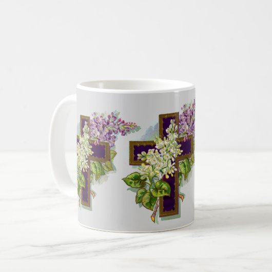 Lila Kreuz und Blumen Kaffeetasse (Vorderseite Links)