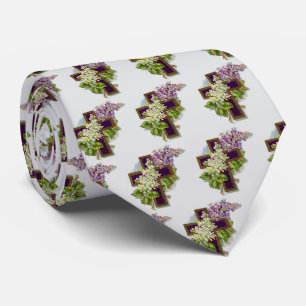 Lila Kreuz und Blumen Krawatte