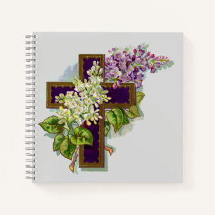 Lila Kreuz und Blumen Notizblock