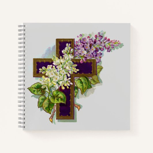 Lila Kreuz und Blumen Notizblock (Vorderseite)
