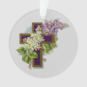 Lila Kreuz und Blumen Ornament