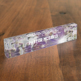 Lila Kreuz und Glaube Namensplakette