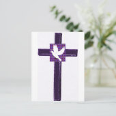 Lila Kreuz-und Weiß-Taube Postkarte (Stehend Vorderseite)