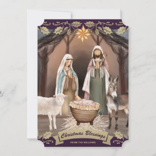 Lila Krippenszene Christliche Weihnachten