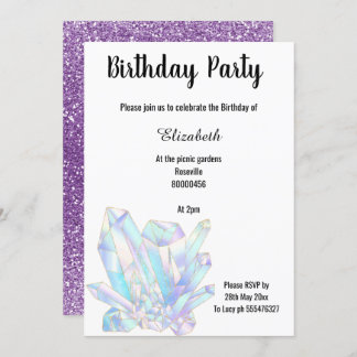 LILA KRISTALER GLITZER GEBURTSTAGLICHE EINLADUNG