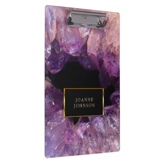 Lila Kristallmineraledelstein personalisiert Klemmbrett (Rechts)