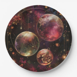 Lila Kristallplanet Galaxie Floral Kosmisch Pappteller