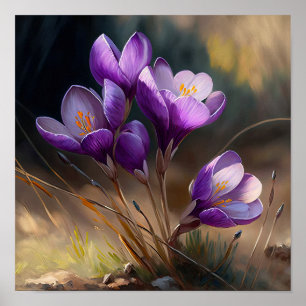 Lila Krokus-Blumen-Kunstposter Poster