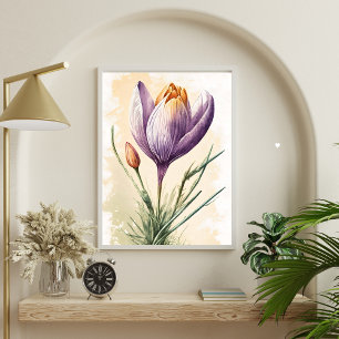 Lila Krokus-Blumen-Watercolor-Wandkunst Poster