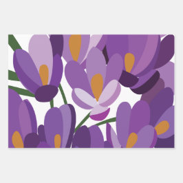 Lila Krokus Blüten Geschenkpapier Set