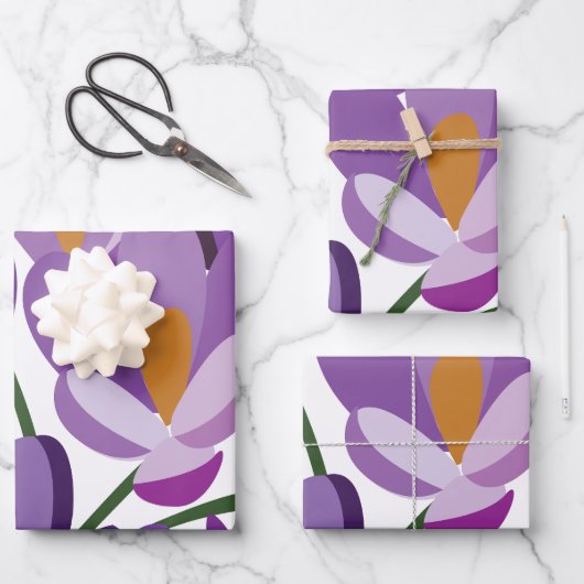 Lila Krokus Blüten Geschenkpapier Set (Vorderseite)