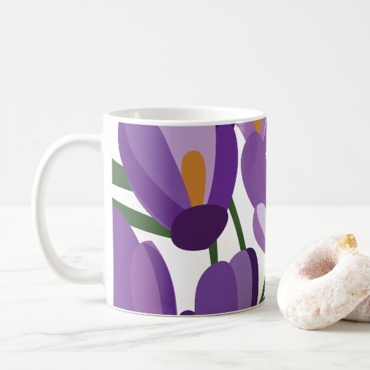 Lila Krokus-Blüten Kaffeetasse (Mit Donut)