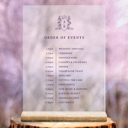 Lila Kronen-Monogramm-Orderveranstaltungen Hochzei Acrylschild