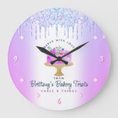 Lila Kuchen Bäckerei Glitzer Tropfen Konditorei Ko Große Wanduhr (Vorderseite)