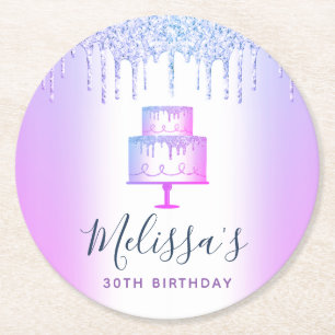 Lila Kuchen Glitter tropft Mädchen Glamour elegant Runder Pappuntersetzer