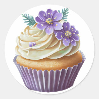 Lila Kuchen mit Blume Geburtstag Runder Aufkleber
