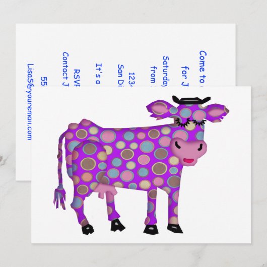 Lila Kuh Einladung (Vorne/Hinten)