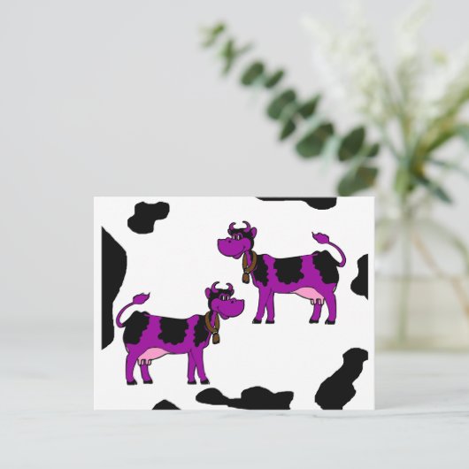 Lila Kuh mit schwarz-weißem Hintergrund Postkarte (Stehend Vorderseite)