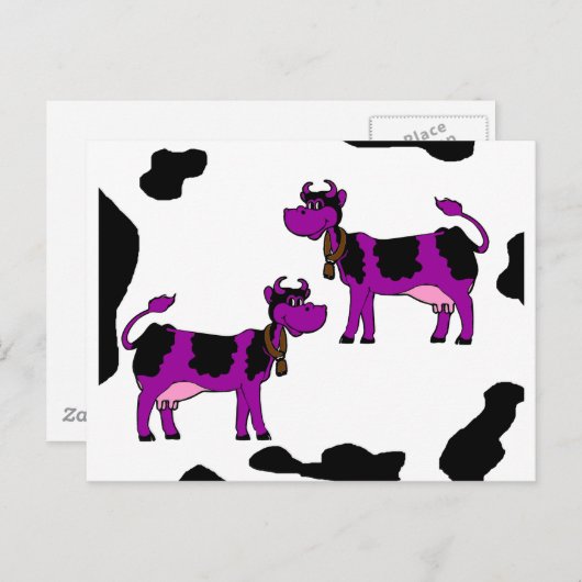Lila Kuh mit schwarz-weißem Hintergrund Postkarte (Vorne/Hinten)