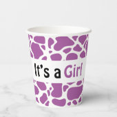 Lila Kuhmuster Babydusche Geschlecht Pappbecher (Rückseite)