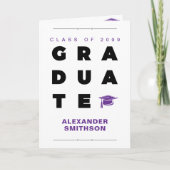 Lila, kühne GRADUATE Letters und Cap Abschluss Einladung (Vorderseite)