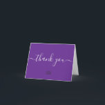Lila kundenspezifische Wertschätzung Beruflich Dankeskarte<br><div class="desc">Personalisieren Sie diese einfache und einfach zu handhabende Kartenvorlage mit dem Logo, der Nachricht, dem Namen und den Handles der sozialen Medien Ihres Unternehmens. Lass deinen Kunden, Kunden, Patronen, wissen, dass du dankbar für ihre Unterstützung in diesen unsicheren Zeiten bist. Mit einem gedruckten, modernen, anpassbaren Text "danke"-Skript mit langgegossenen Embellishments...</div>