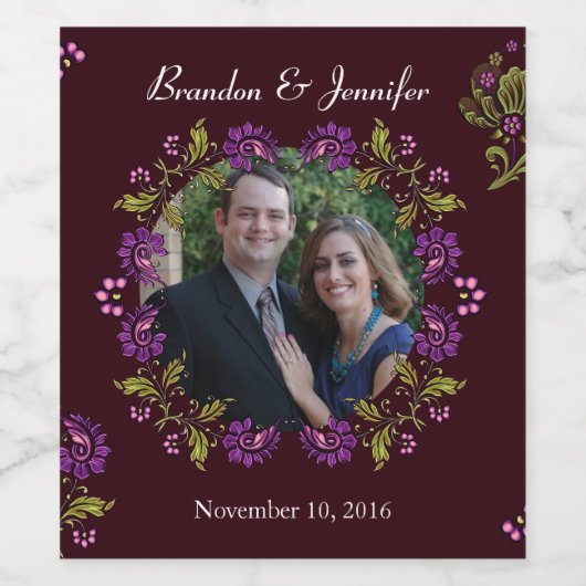 Lila, kundenspezifisches Foto Hochzeitsweinlabel Weinetikett (Einzelnes Label)