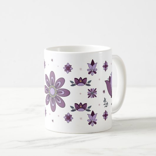 Lila Kunst Blume Kaffee Tasse (VorderseiteRechts)