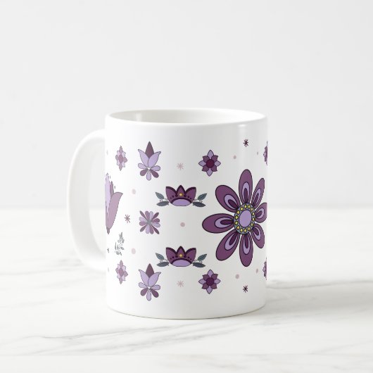 Lila Kunst Blume Kaffee Tasse (Vorderseite Links)