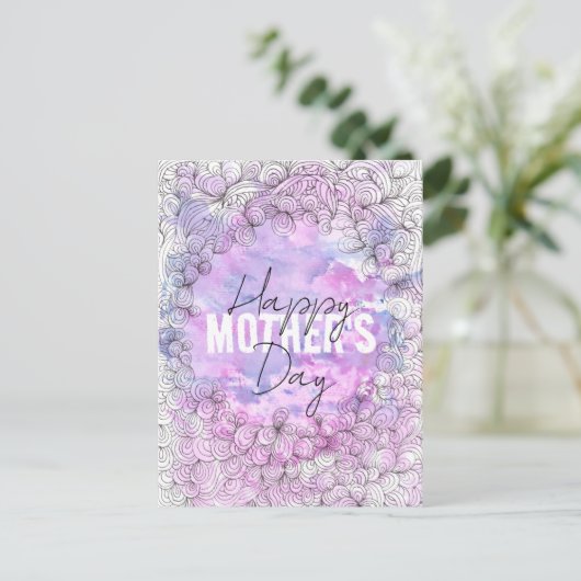 Lila künstlerische Wasserfarbe Schwarze Tinte Mutt Postkarte (Stehend Vorderseite)