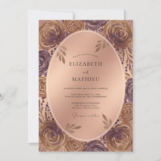 Lila Kupferfarbene Hochzeit Einladung (Vorderseite)