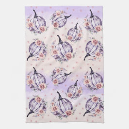 Lila Kürbis niedlicher blumenreicher Herbst Blume Geschirrtuch