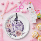 Lila Kürbis niedlicher blumenreicher Herbst Blume Pappteller (Party)