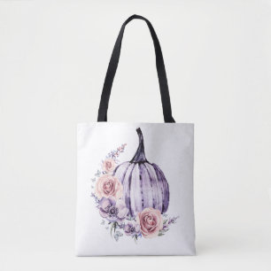 Lila Kürbis niedlicher blumenreicher Herbst Blume Tasche