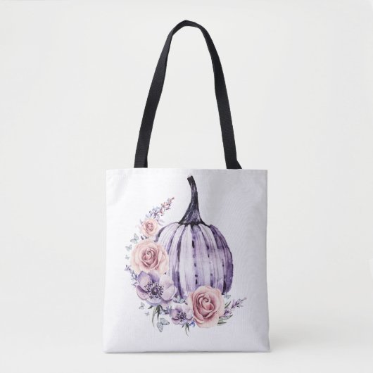 Lila Kürbis niedlicher blumenreicher Herbst Blume Tasche (Vorderseite)