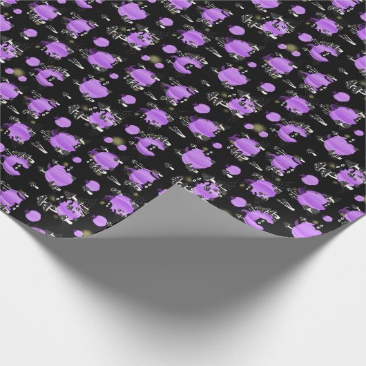 Lila Kürbis, schwarze Katzen und spukhafte Pilze Geschenkpapier (Ecke)