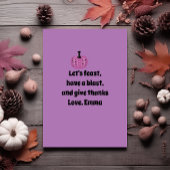 Lila Kürbis und Blume Erntedank Einladung