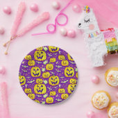 Lila Kürbis und Fledermäuse Halloween Pappteller (Party)