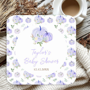 Lila Kürbisse Florale Babyparty Rechteckiger Pappuntersetzer