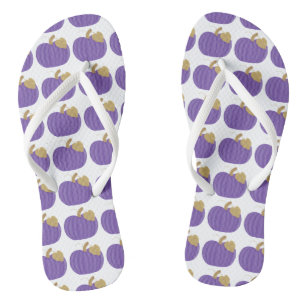 Lila Kürbisse mit Goldblatt-Muster Herbst-FlipFlop Badesandalen