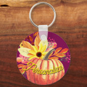 Lila Kürbiswein mit Blumenorange Schlüsselanhänger (Vorderseite)