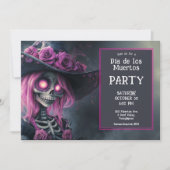 💀 Lila La Calavera in Hut mit Blume Einladung (Vorderseite)