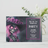 💀 Lila La Calavera in Hut mit Blume Einladung (Stehend Vorderseite)