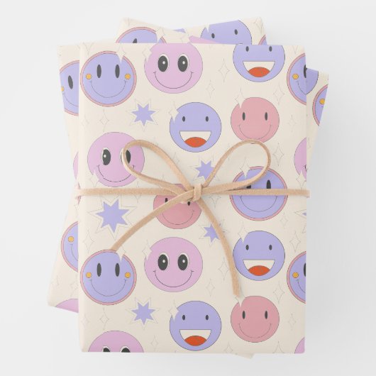 Lila Lächelmuster Geschenkpapier Set (Beispiel)