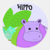 Lila Lächeln Hippo Runder Aufkleber (Vorderseite)