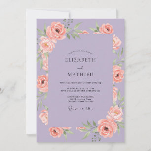 Lila Lachs-Ranunculus-Eukalyptus-Hochzeit Einladung