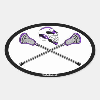 Lila Lacrosse Sticks und Helm Ovaler Aufkleber